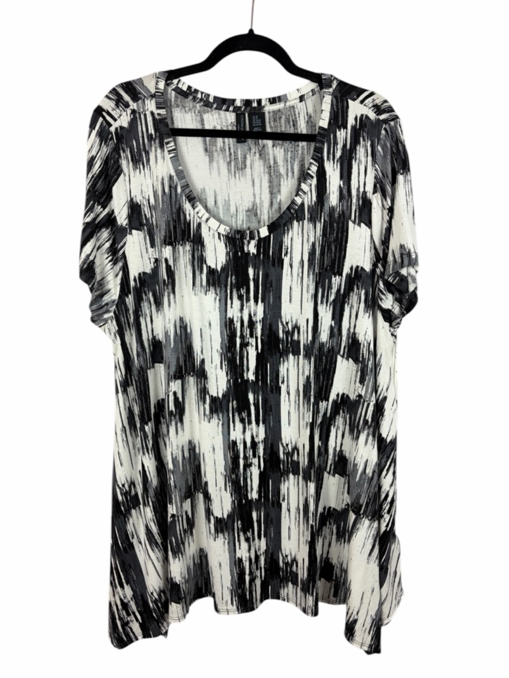 Cynthia Rowley Black White Abstract Print Top 3X Scoop Neck Stretch
